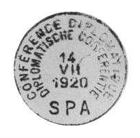 A l’occasion de la Conférence Diplomatique, la Poste de Spa utilisa un cachet spécial pour oblitérer le courrier du 5 au 16 juillet 1920. 