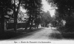 L’entrée du Château du Neubois, le long de la route du Tonnelet à la Sauvenière (carte postale collection M. Hans)