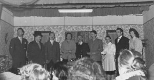 Creppe en 1959 : Salle de l’Amicale du Plateau (photo collection G. Dohogne) P. Randaxhe, R. Pottier, P. Pottier, M. Dohogne, J. Wuidart, R. Mathy, M. Pottier, M. Boniver, M. Brédo