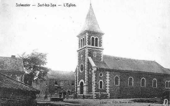 Solwaster en 1910 : l’église Saint-Antoine de Padoue (carte postale)