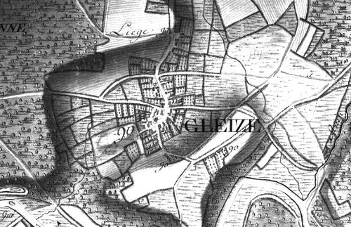 Le village « Gleize », extrait de la carte Ferraris de 1777 (I.G.N. – www.ign.be)