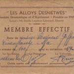 1960 : carte de membre de la Société Dramatique et d’Agrément « Les Alloys Desniétwès » (collection Raymond Goffin)