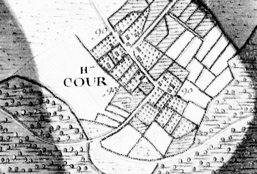 Le hameau de « Cour » extrait de la carte Ferraris de 1777 (I.G.N.www.ing.be)