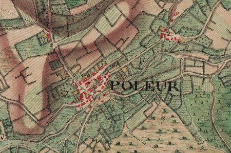 Le village de « Poleur », extrait de la carte Ferraris de 1777 (I.G.N. – www.ign.be)