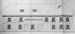 Projet de rénovation : Plan de la façade Est de la Ferme de Malchamps (collection M.et Mme Deby-Terryn)  