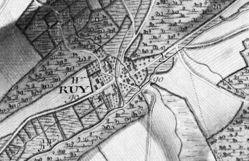 Le hameau de « Ruy » extrait de la carte Ferraris de 1777 (I.G.N. – www.ign.be)
