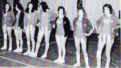 Les gagnantes de la coupe de Belgique : Christine Jérôme, Claire Detrixhe, Marianne Herman, Claude Englebert, Maggy Pironet, Christine Devillers, Marie-Christine Nondonfaz