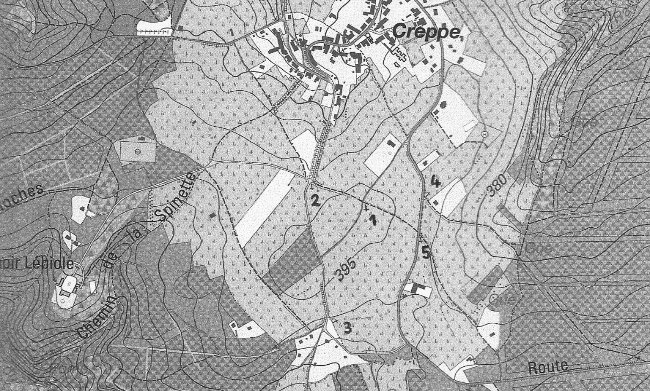 Plan de situation des croix situées au sud de Creppe